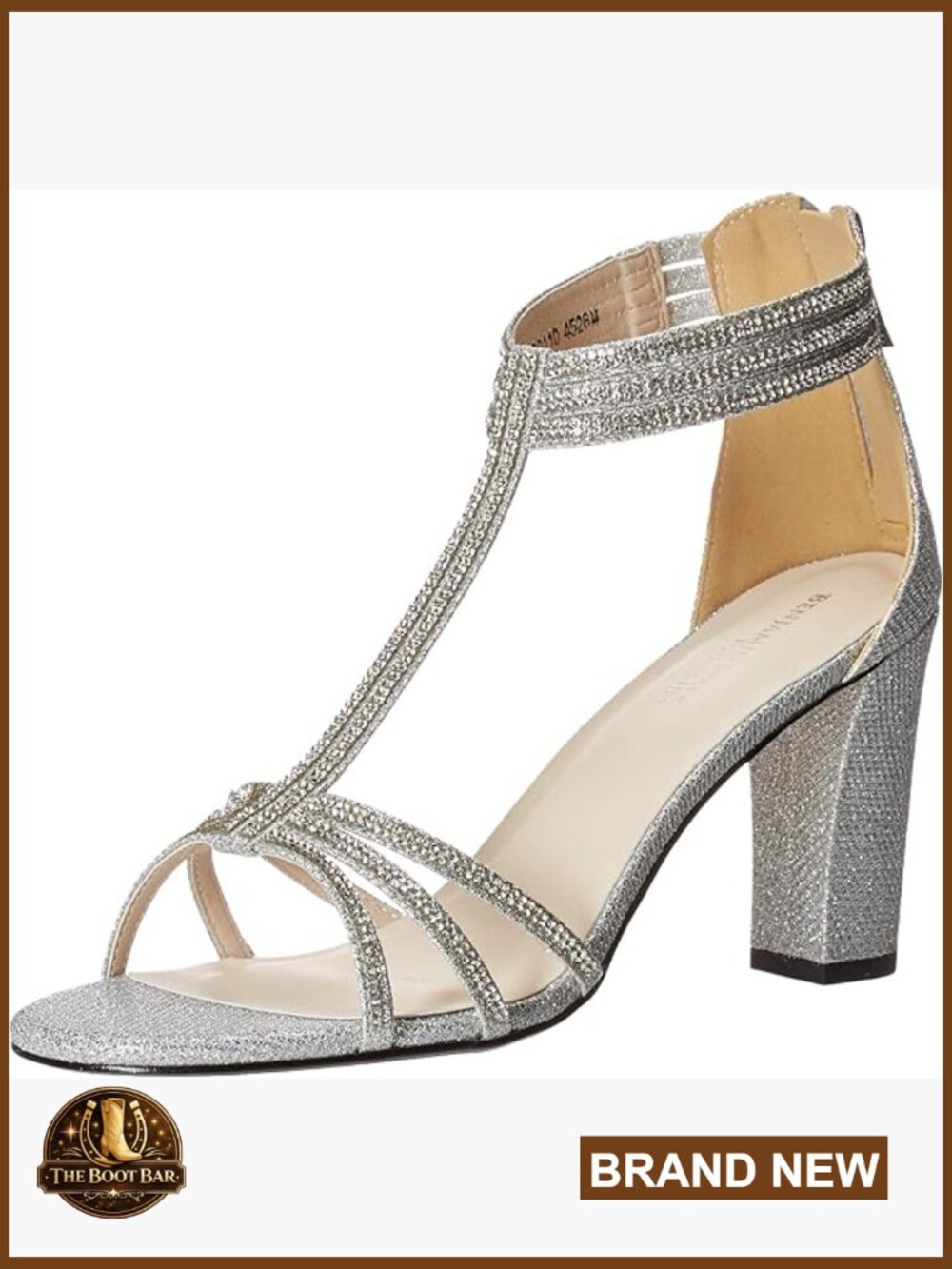 Jeweled T-Strap Heeled Sandals Open Toe Ankle Strap Wedding Glitter Rhinestone
